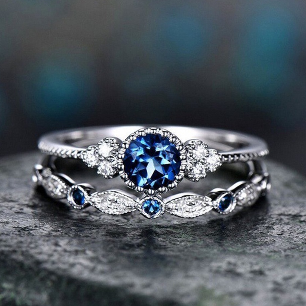 Hu Hu Hu Hu Hu Alat Bantu Pasang Kacamata♡ 2 Pcs Cincin Cubic Zirconia Bentuk Geometris Warna Hijau Untuk Wanita