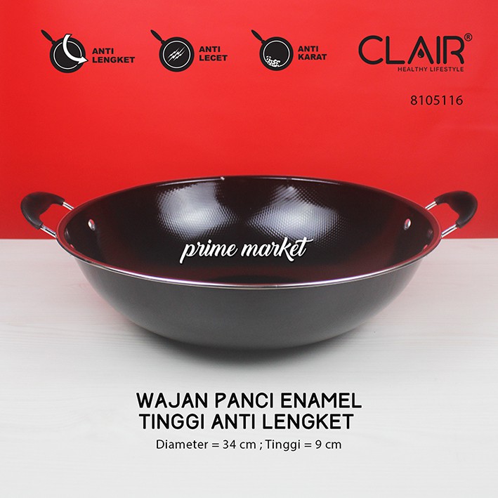 CLAIR Wajan Enamel Anti Gores / Kuali Masak /  Wajan Penggorengan Teflon Anti Lengket 34 cm (8105116