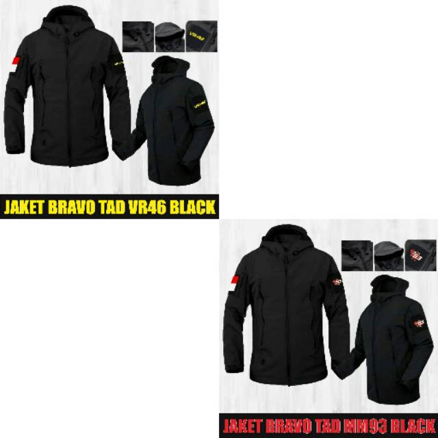 Jaket Tactical Bravo TAD Murah Logo VR46 & MM93 Blackhawk Hitam Hoodie Lepas Pasang Casual Elegan