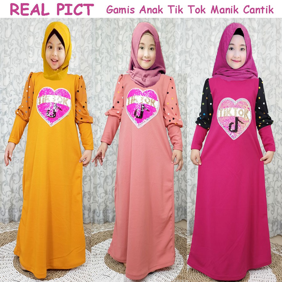 GAMIS ANAK TIIKTOK MANIK LENGAN KERUT CANTIK DRESS 4-12tahun CARLINA