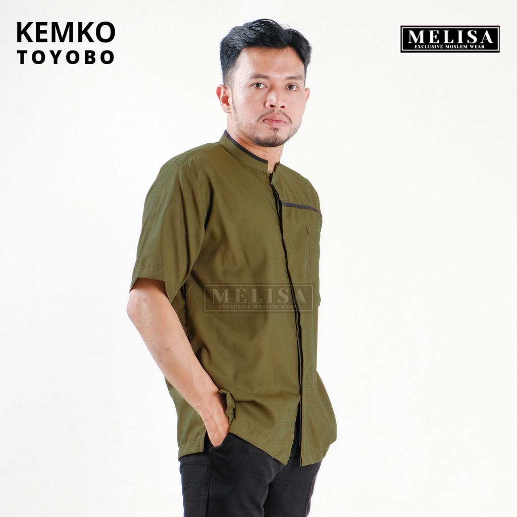 Baju Koko Pria Kemko Lengan Pendek Bahan Katun Toyobo Motip Simpel Dan Elegan Size M L XL Baju Muslim Polos Promo Baju Muslim Terbaru-Warna Olive