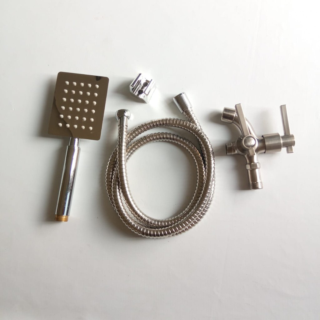 Shower kamar Mandi Satu Set Stainless SUS 304 Shower Mandi Kotak + Kran Cabang Stainless 1/2&quot; Inch