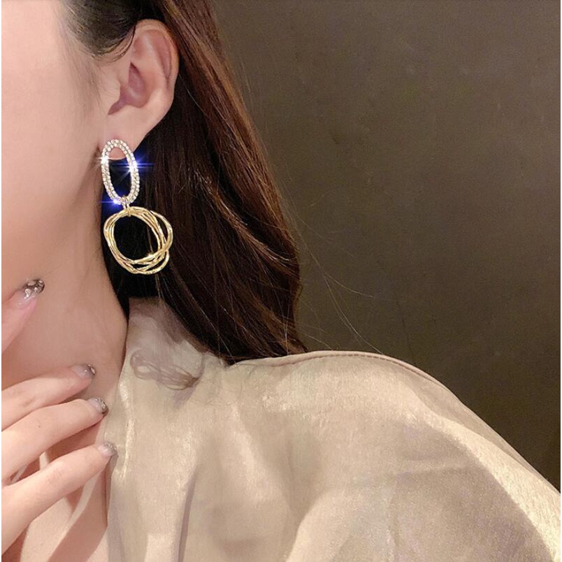 925 jarum perak logam oval hoop anting-anting wanita fashion sense Bahasa Perancis gaya temperamen a