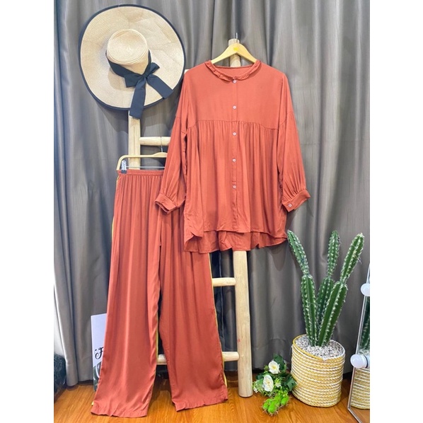 BEST SELLER | BISA COD | Daily set pejamas panjang premium busui - piyama lengan panjg rayon premium-arabella teracota