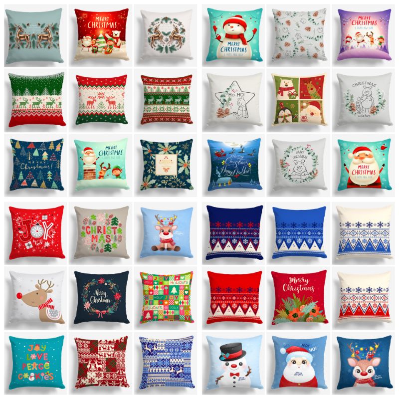 SARUNG BANTAL SOFA PRINT MOTIF NATAL CHRISTMAS SANTA CLAUSE SNOWMAN HOLIDAY 40X40 CM