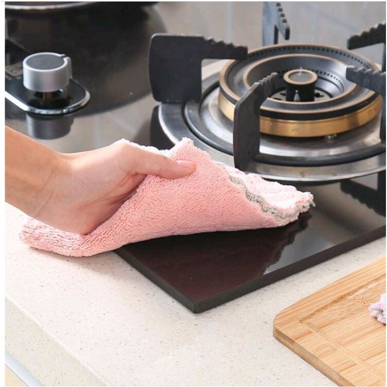 Kain Lap Dapur Kain Lap Piring Anti Minyak Lap Microfiber Colar Fleece Twis 2 Sisi Ukuran Besar 23 x 15