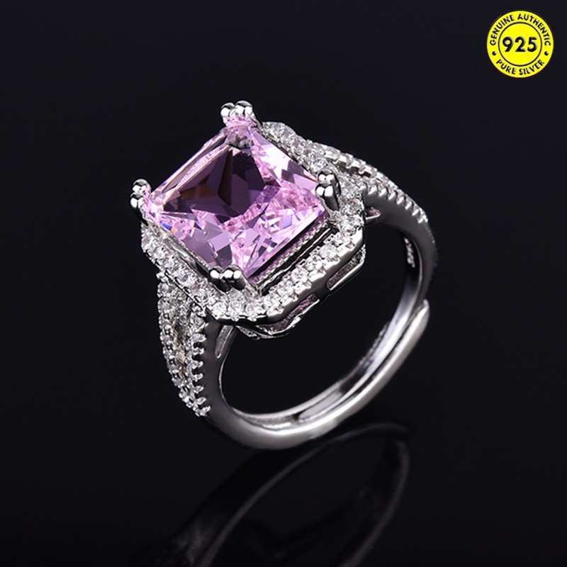 Cincin Berlian Bentuk Persegi Panjang Warna Pink Untuk Wanita