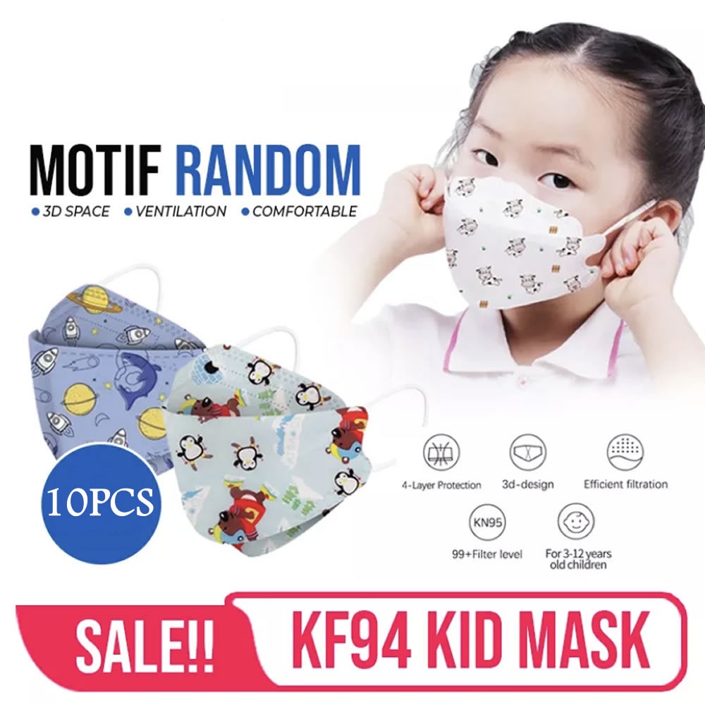 Masker KF94 Anak Karakter 4 Ply 1 Pack Isi 10 Pcs Masker Korea 4ply Kpop Earloop Disposable Face Mask Kesehatan