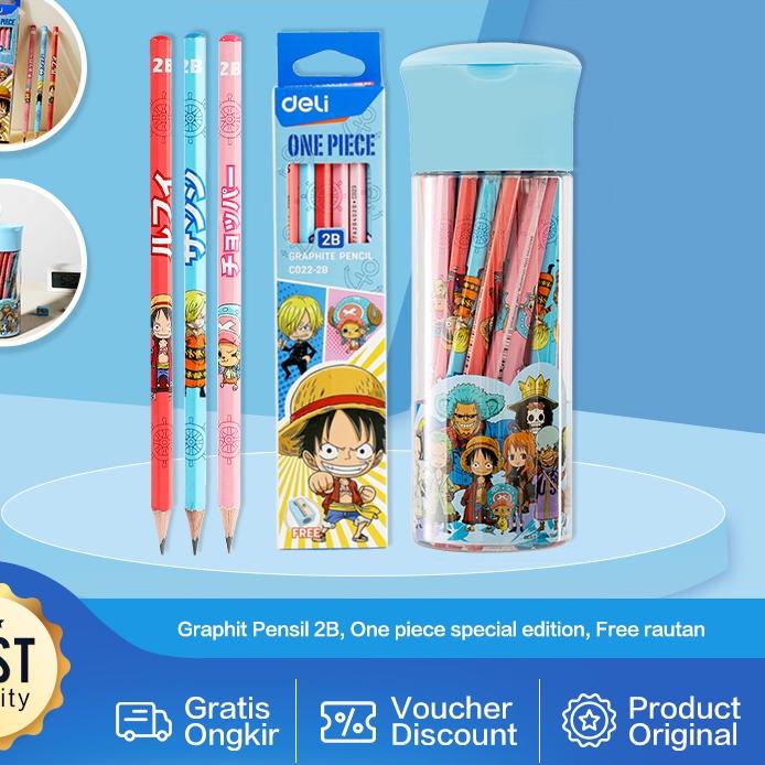 

Laris|LR25|Deli One Piece Graphit Pencil / Pensil Kayu Grafit 2B Lucu Kartun One Piece Free Rautan Box / Tube EC02X-2B