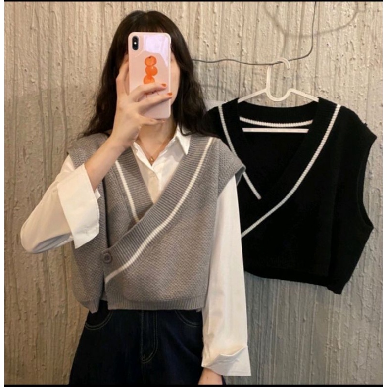 ROMPI RAJUT CROP TOP / VEST KNIT CROP TOP KANCING SILANG // Nego HARUMI // VEST CROP TERLARIS