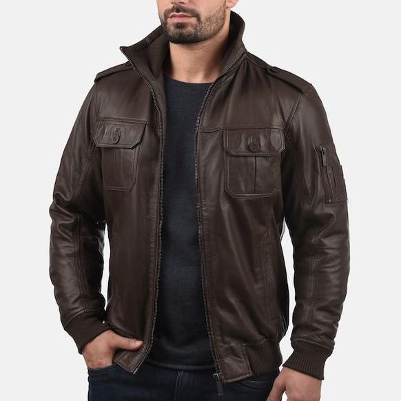 jaket kulit pria asli domba garut super coklat tua terbaru - coklat tua, S