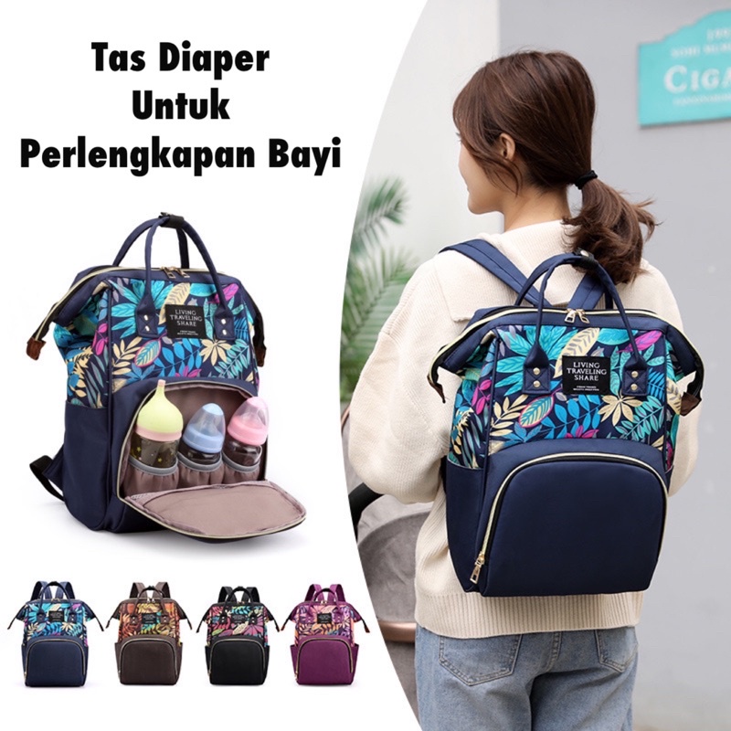 TAS BAYI 6007 - Tas Bayi LTS DAUN Tas Bayi Multifungsi Perlengkapan Popok Diaper Bag Ransel Backpack Anello - H1