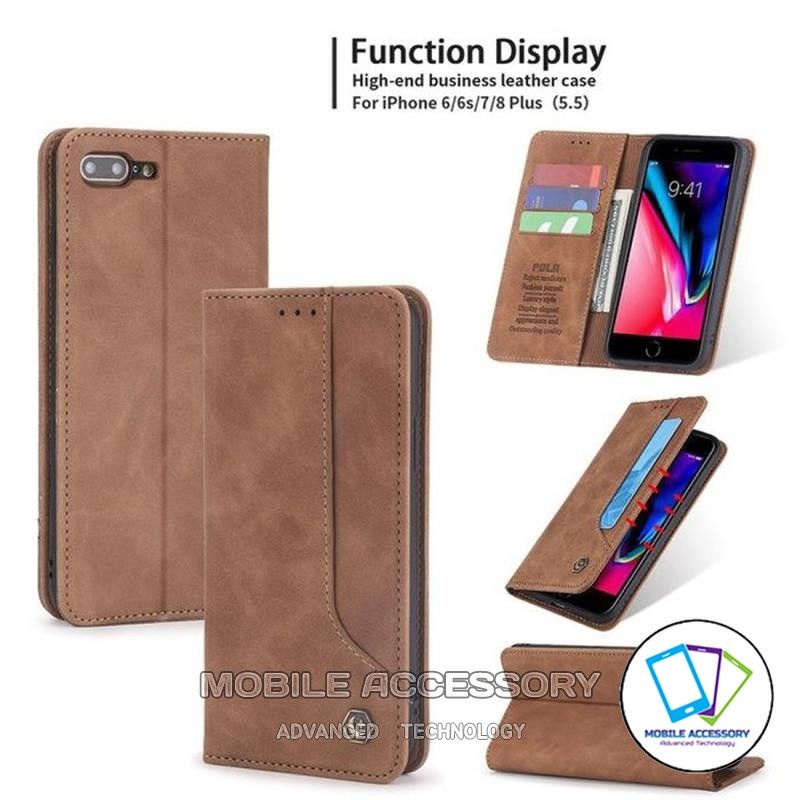 Flip Case Wallet Pola Iphone 8 Plus 8+ 8Plus Flip Cover Dompet Kulit Leather Case Kartu Card Murah