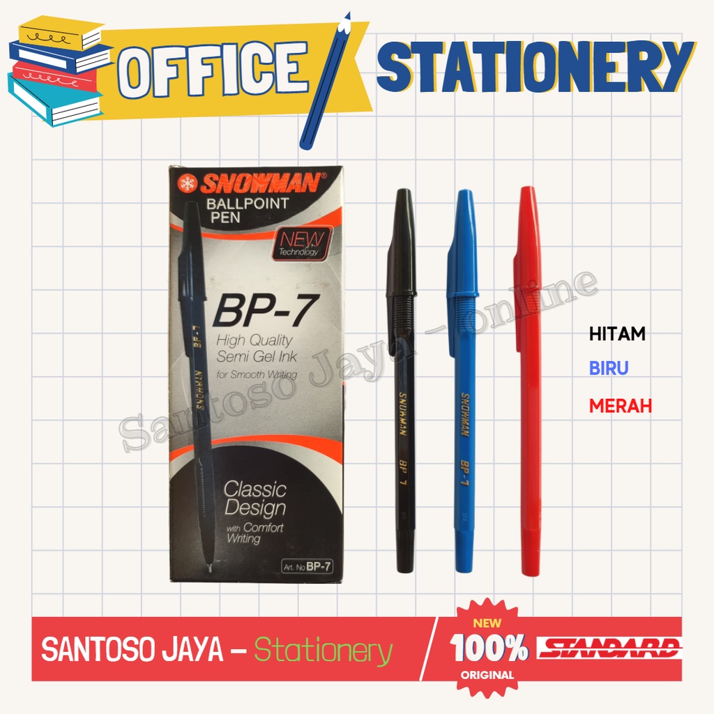

Bolpen - Pulpen SNOWMAN BP-7 - Ballpoint SNOWMAN BP7 Semi Gel Ink