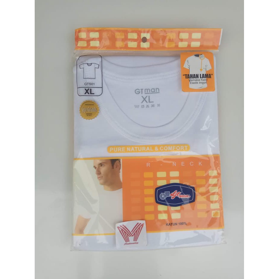 Kaos Dalam Pria Gt Man / Oblong Gt man Putih O Neck / Gtman - Putih