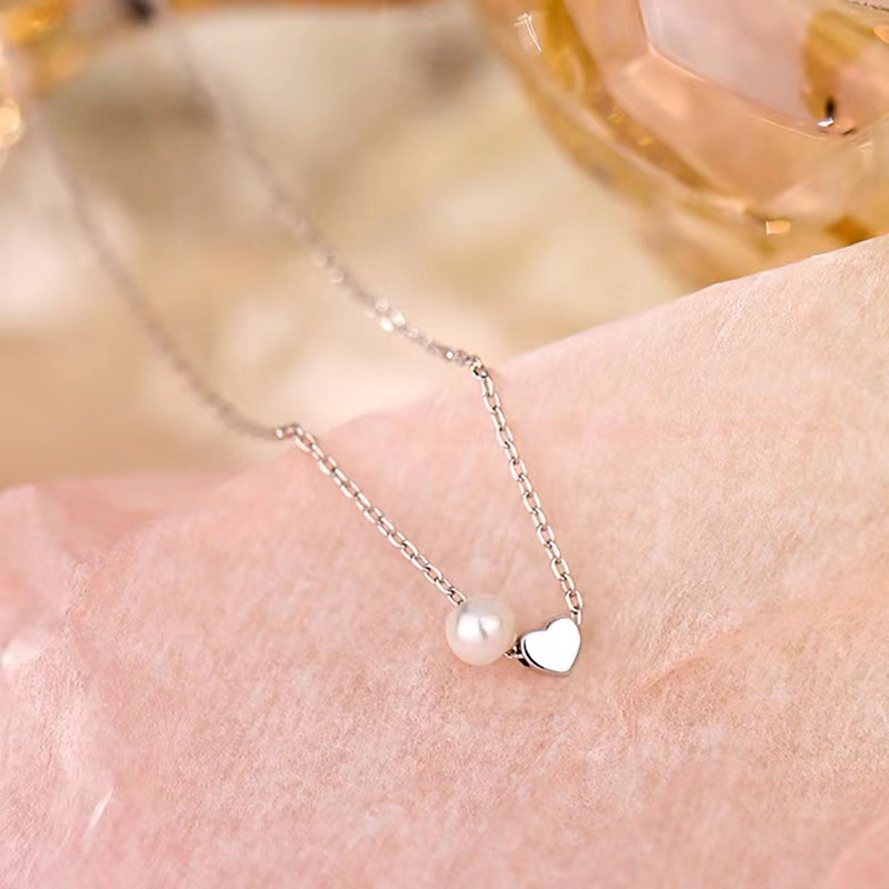 Kalung Rantai Pendek Aksen Mutiara Bentuk Hati Mini Gaya Korea Untuk Wanita