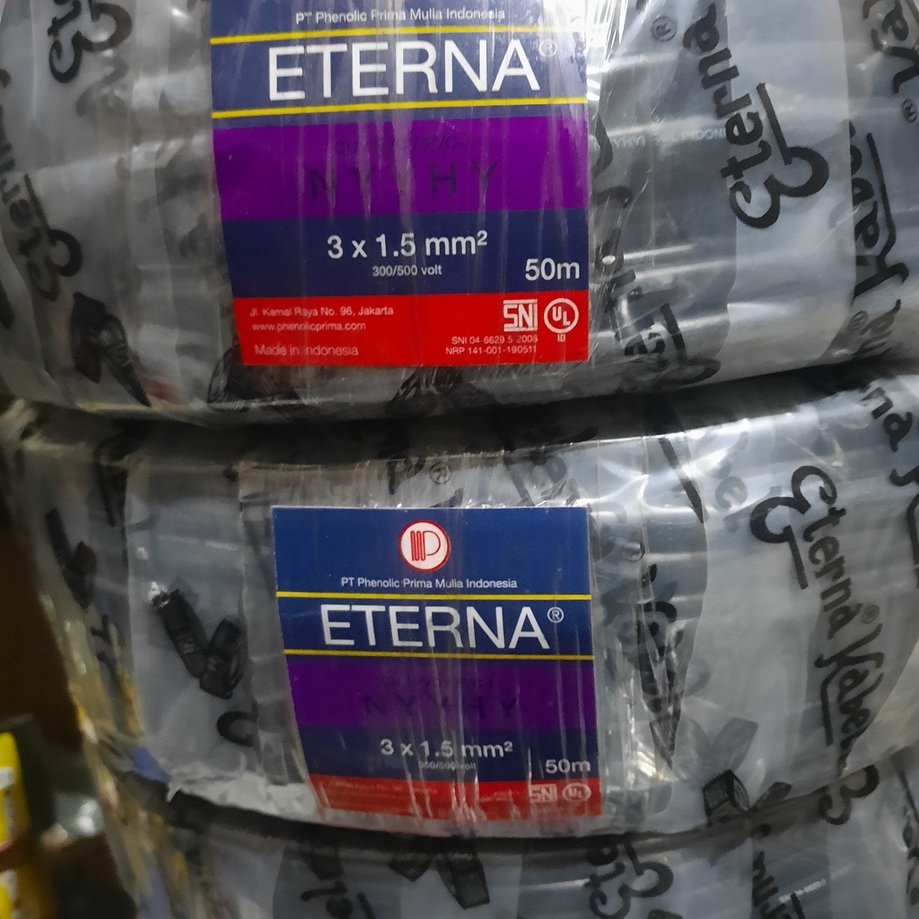 Kabel eterna 3x1,5 serabut NYYHY serabut hitam 50M