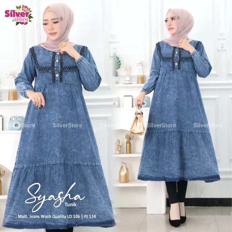 Syasha Tunik/ Mat. Jeans Wash Quality LD 106 PJ 114
