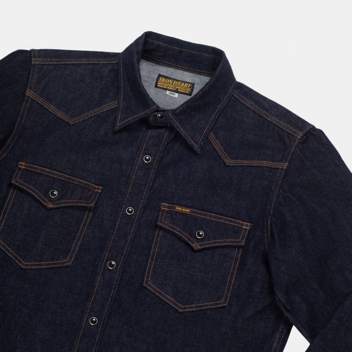 Pria-Denim-Kemeja- Iron Heart 12Oz Indigo Selvage Denim Western Shirt - Xs -Kemeja-Denim-Pria.