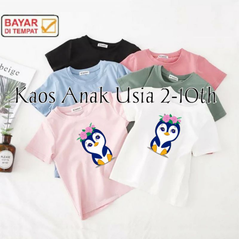 Baju Kaos Anak Perempuan &amp; Laki Laki Penguin T Shirt Anak Umur 2-10 Tahun