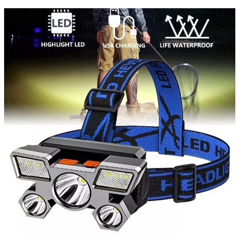 Senter Kepala 5 LED H501 Headlamp USB Rechargeable Camping