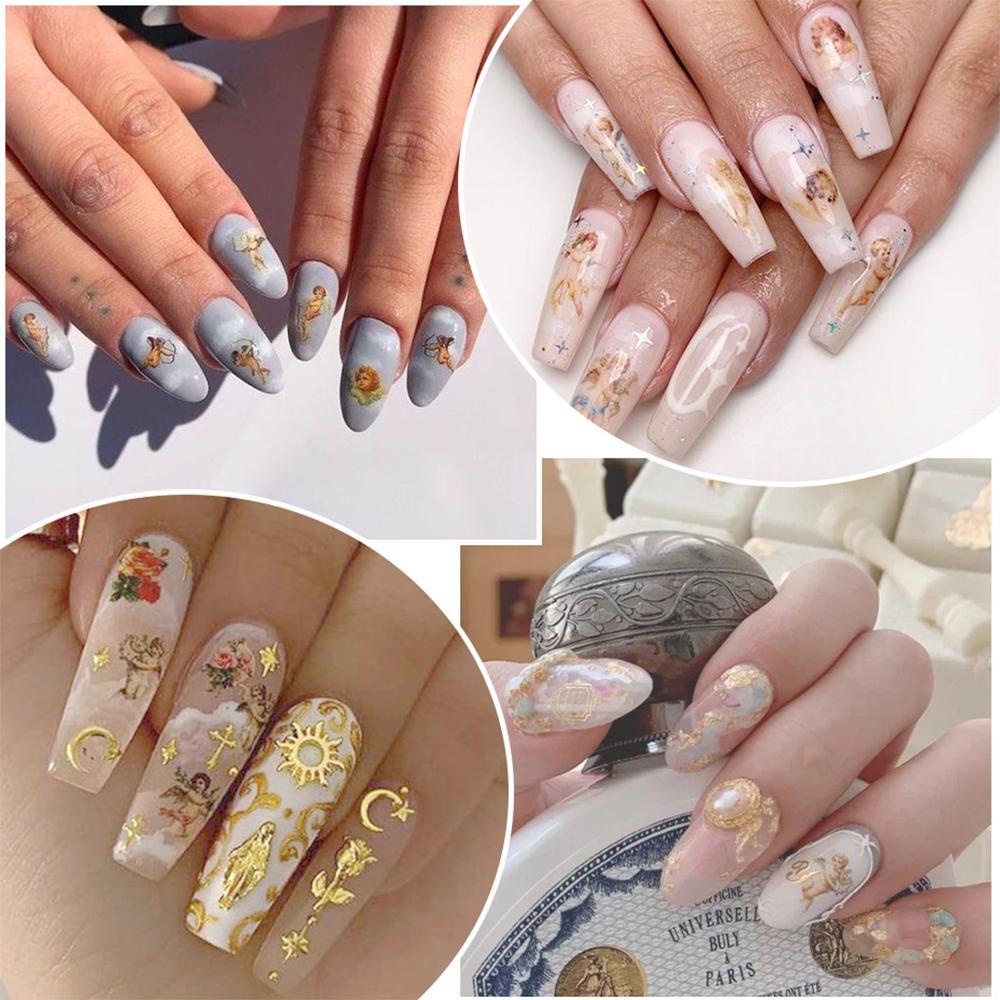 Mxbeauty Angel Stiker Kuku 3D DIY Heaven Back Lem Cupid Mary Nail Art Dekorasi