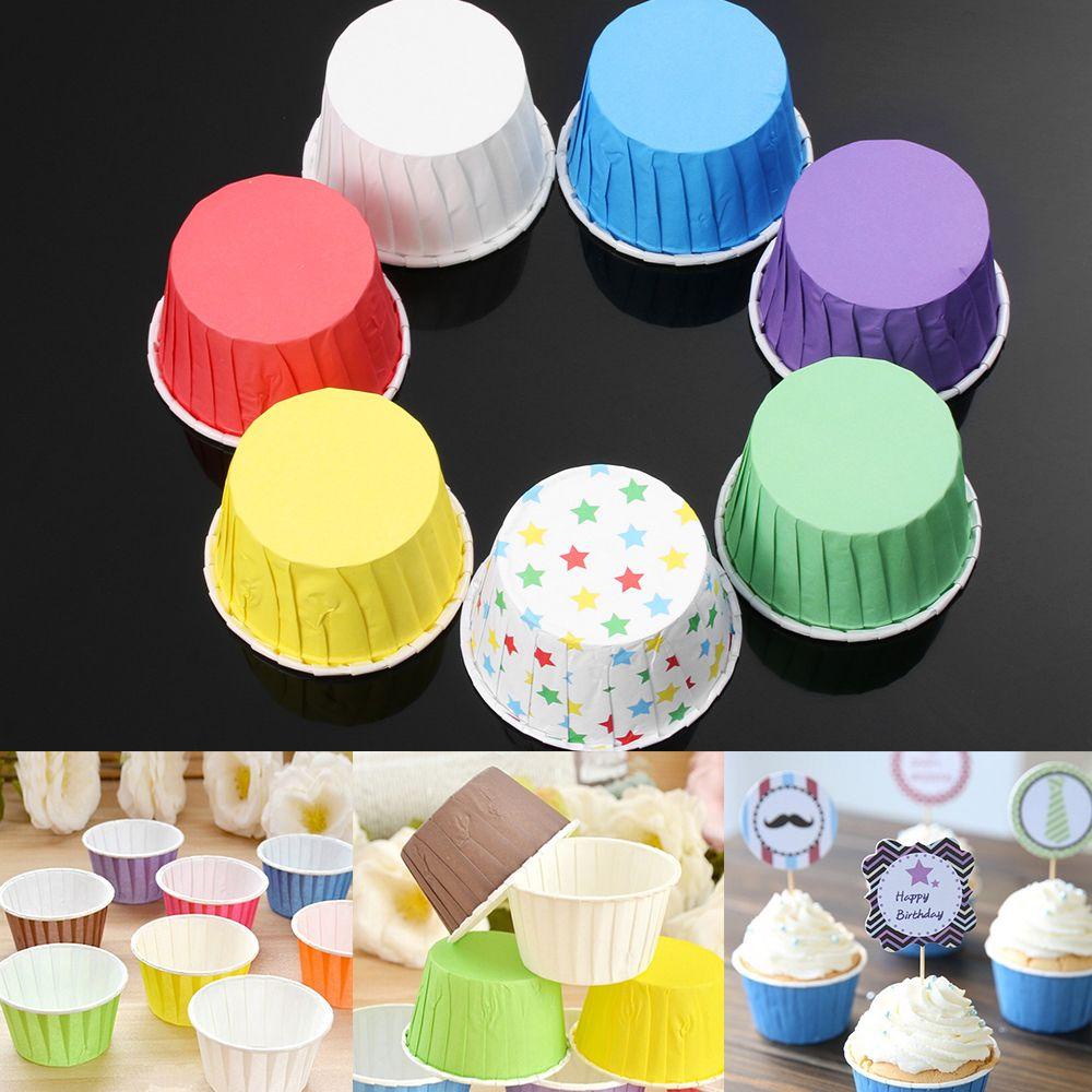 R-FLOWER 50pcs Pembungkus Cupcake Home&amp; Kitchen Pan Case Kertas Perlengkapan Pesta Pembungkus Kue