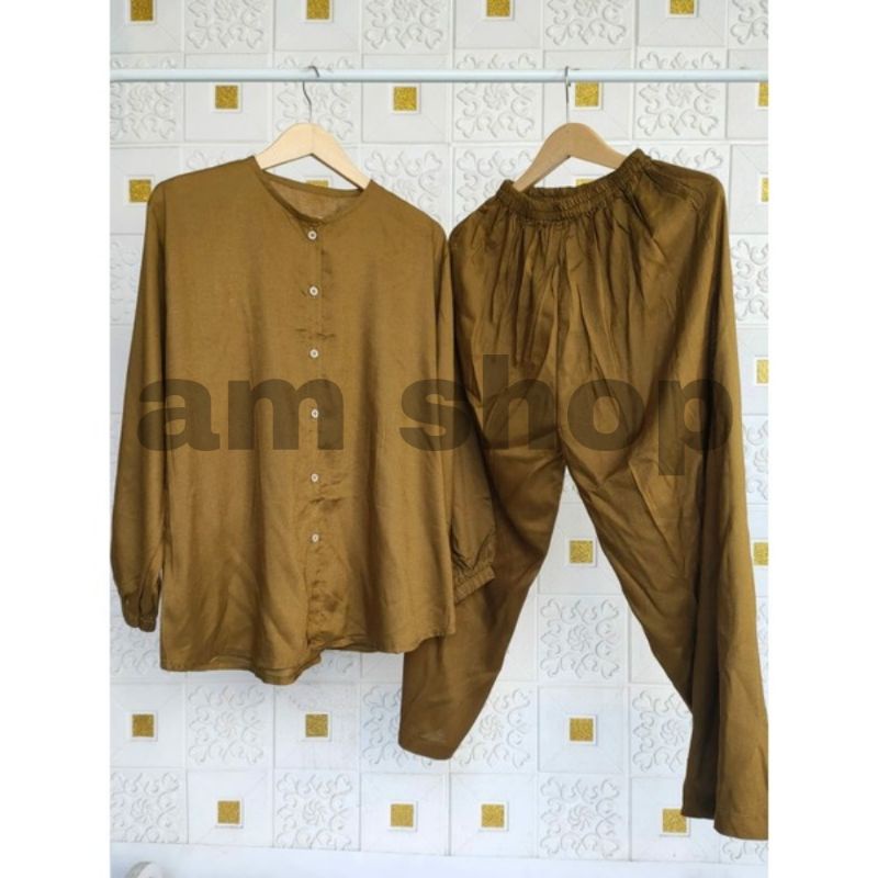 Pajamas Tangan Panjang / ONE SET PIYAMA OBLONG / SLEEPWEAR DAILY SET BEST SELLER RAYON POLOS PREMIUM-4