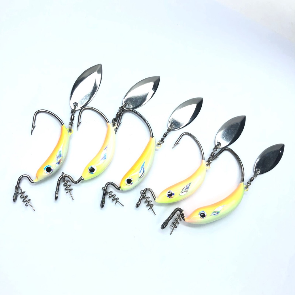 Wormhook Zaxo Blade Spiner Realis Yellow Orange Series Dengan Pemberat