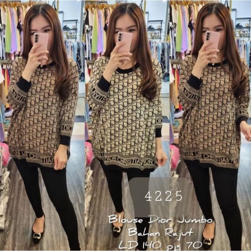 Linyolshop 4225 Atasan/blouse rajut wanita motif CD jumbo big size/blus rajut CD jumbo oversize real