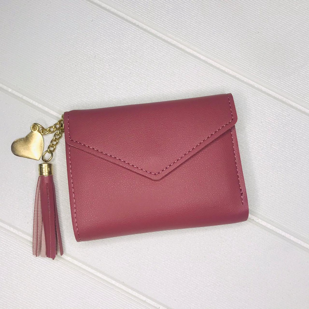 ⭐Gogoland⭐ WD008 Dompet Lipat Import Korea DL15 Rumbai Rumbai Dompet Murah-PINK
