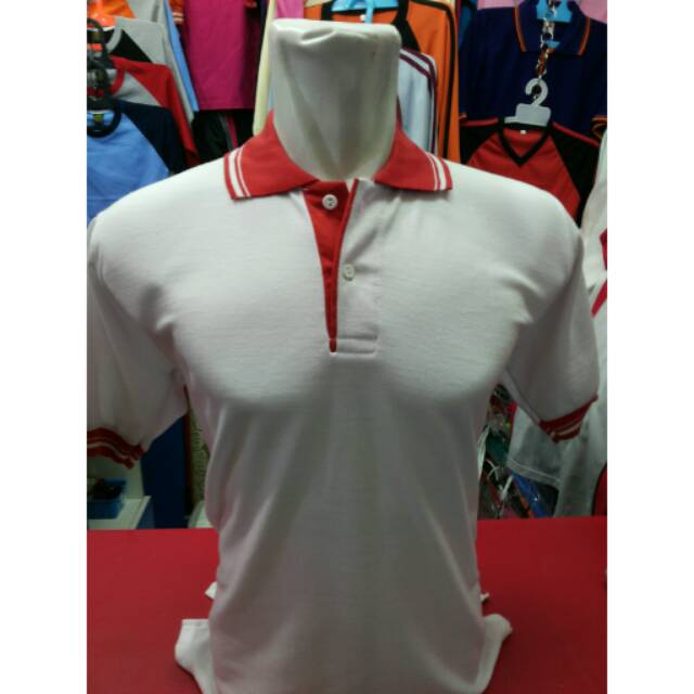 Polo Shirt Pendek Putih-Merah | Kaos Polos | Kaos Cowok | Kaos Cewek | UNISEX
