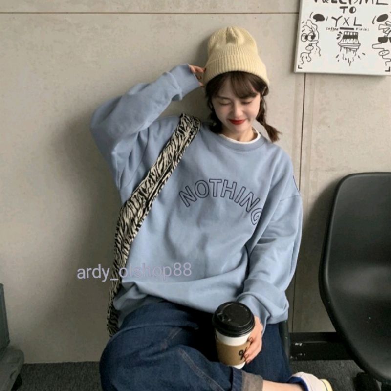 SWEATER OVERSIZE WANITA || NOTHING SWEATER OVERSIZE DENIM-PAKAIAN WANITA
