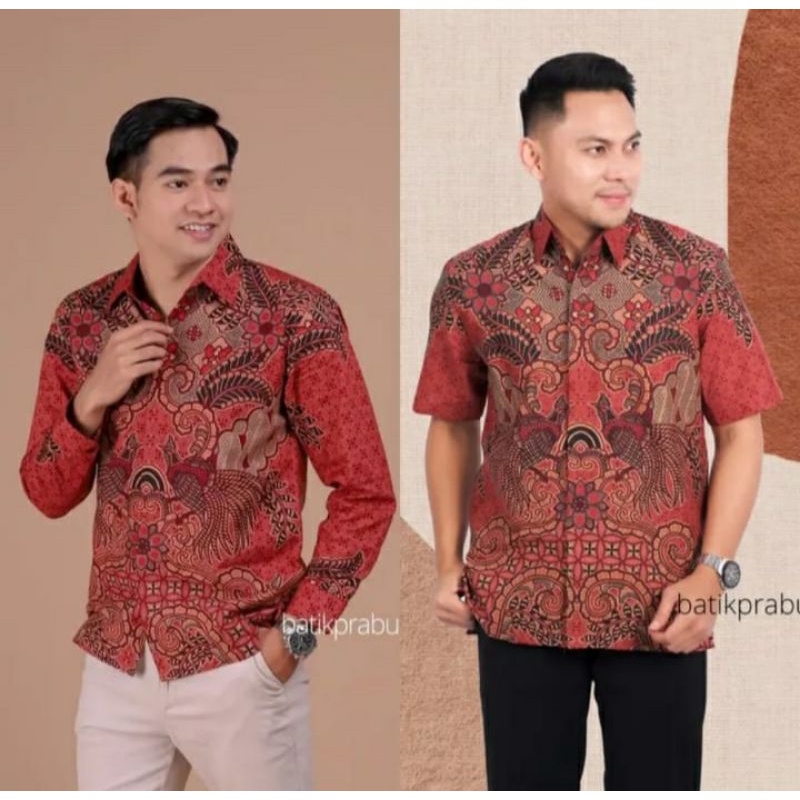 Batik kemeja pria lapis furing batik bahan katun halus baturaden size reguler merah dara