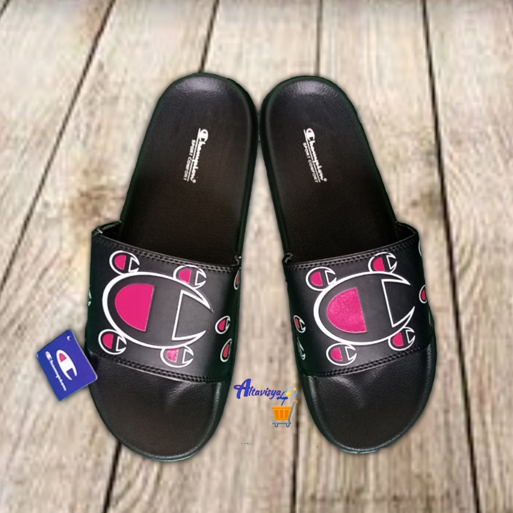 Sandal Slop Champion Pria Wanita - Full Black-2