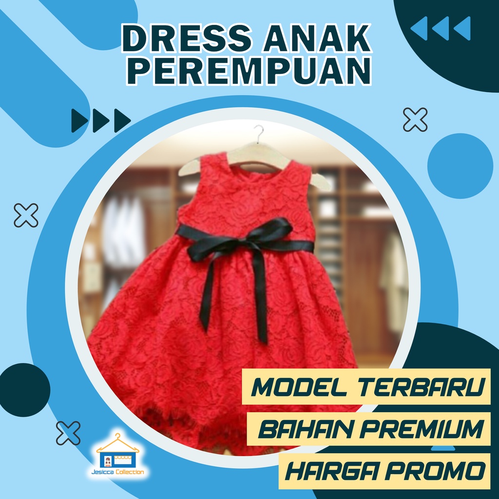Dress Baju Pakaian Atasan Terusan Pesta Brokat Anak Anak Perempuan Murah Terbaru Red Blue Merah Biru