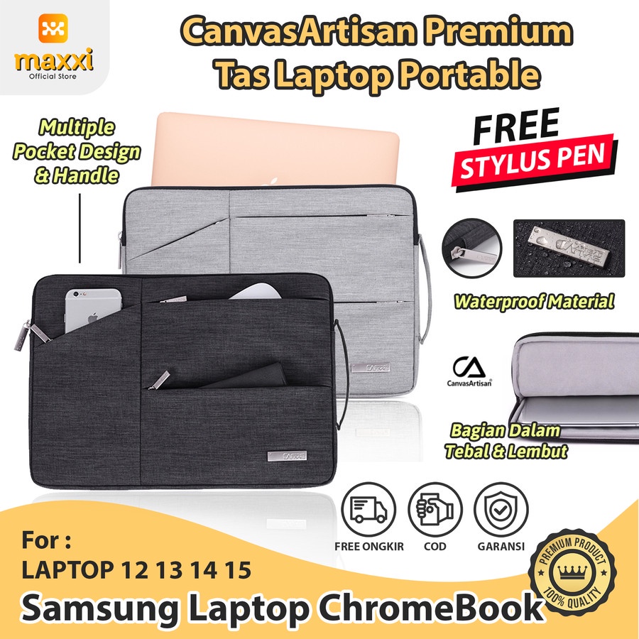 Samsung NoteBook ChromeBook Tas Sleeve Pouch Case Laptop Bag Kerja Handle Kanvas Canvas Formal Kanto