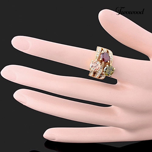 Cincin Lapis Emas 9K Hias Kristal Kubik Zirconia Untuk Wanita