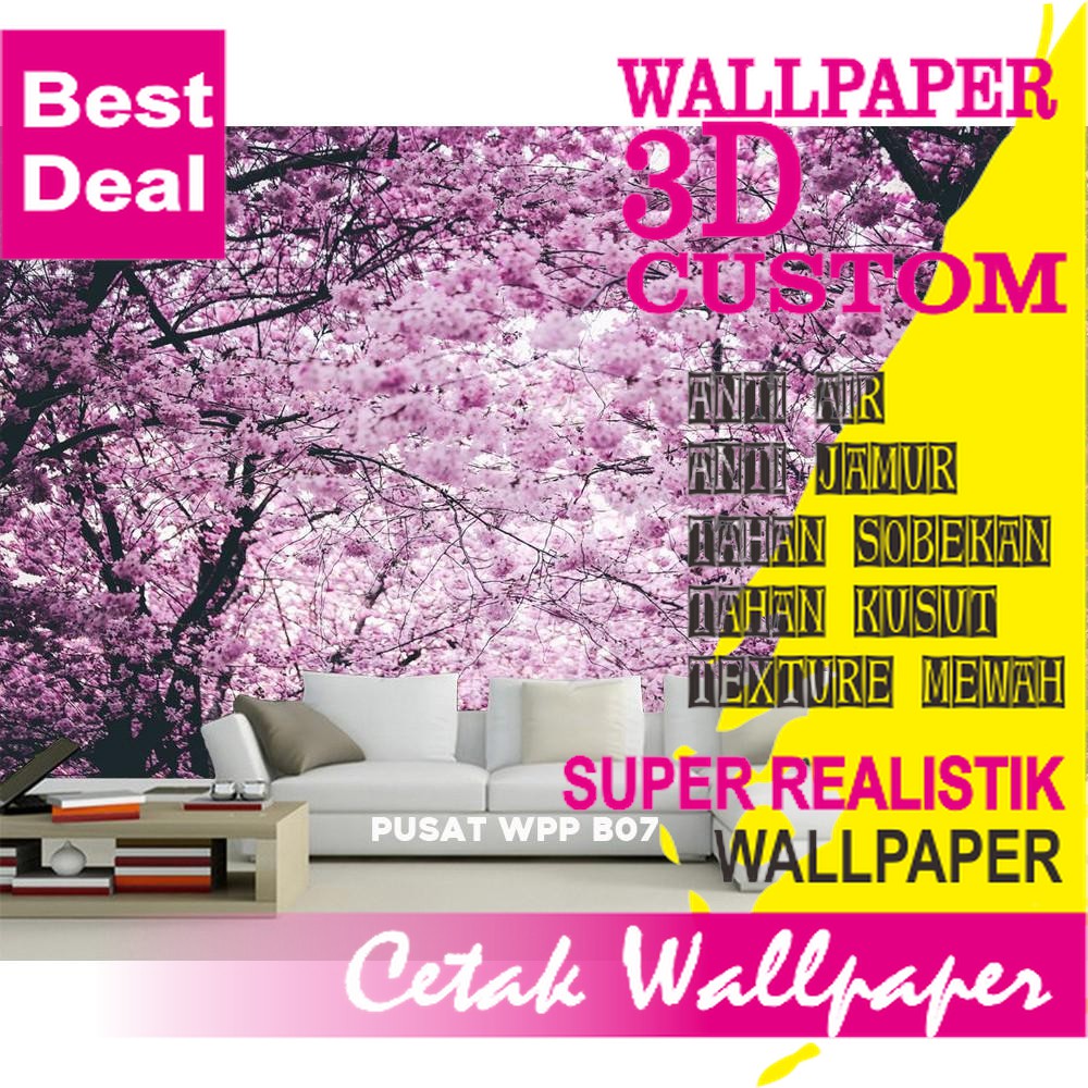 BISA PASANG SENDIRI, Pusat Wallpaper Custom 3d Bandung, Wallpaper dinding Ruang Tamu, Bunga Melati