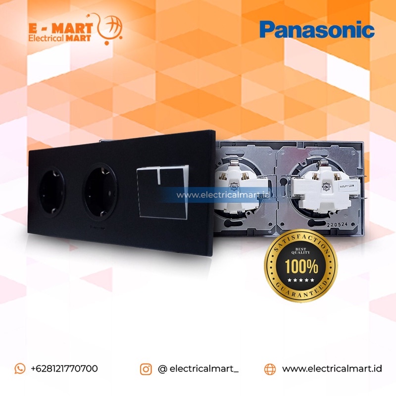 PANASONIC DOUBLE STOP KONTAK + SAKLAR TUNGGAL BLACK/ Panasonic Stop Kontak Double + Saklar Engkel Black