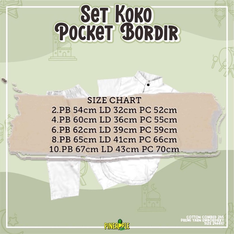 Setelan Koko Pocket Bordir Pineapple Kids Original Kurta Anak Super Premium