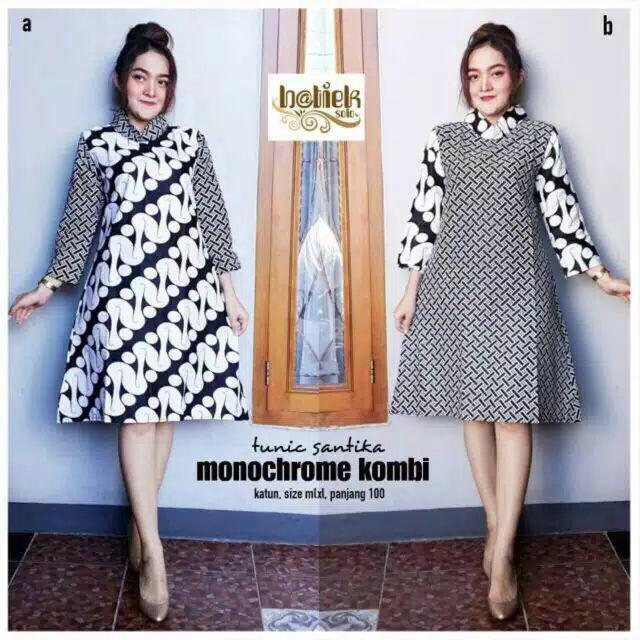Batik Tunik Santika Monochrome Kombi Abu / Tunic Santika Mono Combi Abu Seragam Dress