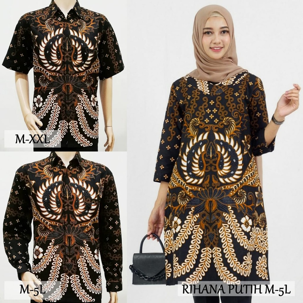 Set Couple Sarimbit Keluarga Lebaran Tunik Batik Muslim 2619 Rihana Putih