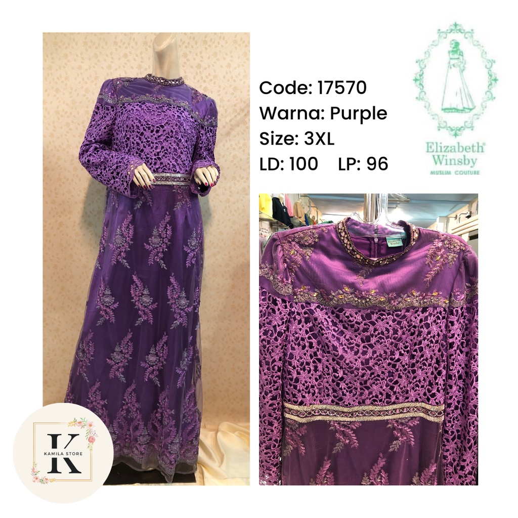 [SALE LAST PIECE] Elizabeth Winsby Gamis Muslim Brokat Fashion Muslim Pesta 17570 Ungu Purple