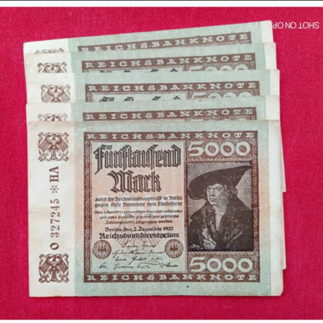 

Uang kertas kuno 5.000 Mark JERMAN Tahun.1922