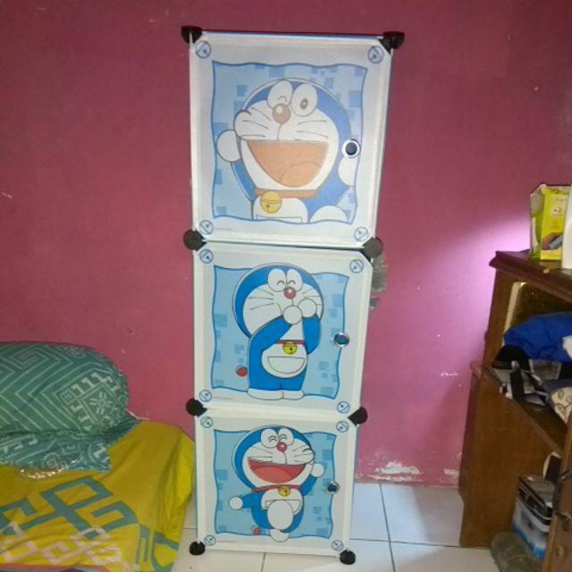 Lemari Plastik Baju Anak/rak Portable Diy 3 Susun/kotak/pintu Multifungsi Anti Air Termurah