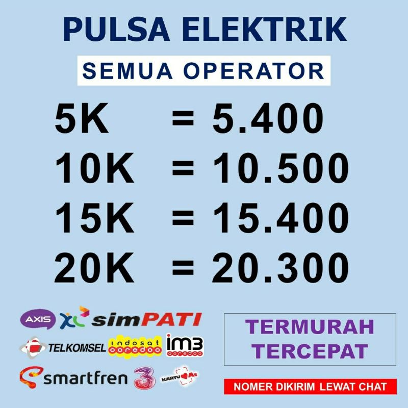 Pulsa Reguler All Operator 5000 10000 15000 20000 5k 10k 5rb Telkomsel Indosat XL Axis Tri Smartfren