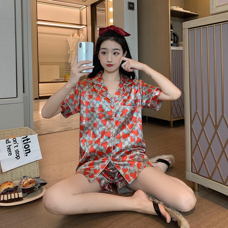 SD Piyama Satin Lengan Pendek Celana Pendek Import Quality-sd Red Stoberi