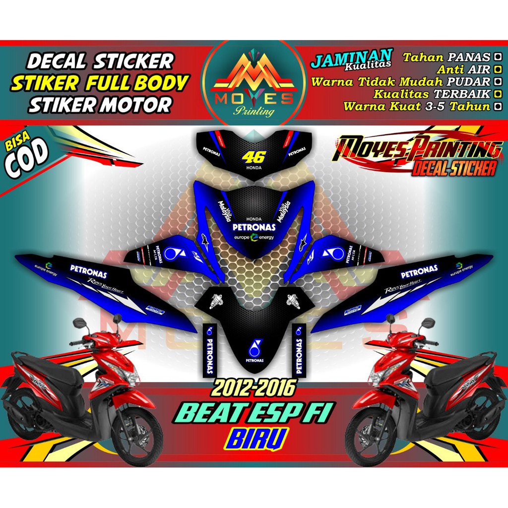 Decal Stiker Beat FI Lama Fullbody Petronas Biru  Stiker Motor Honda Beat FI Lama Petronas Biru Spec