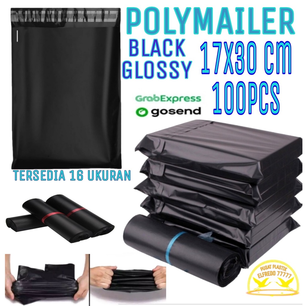 PLASTIK POLYMAILER 17X30 100PCS HITAM PE GLOSSY / PLASTIK PACKING AN ONILINE SHOP